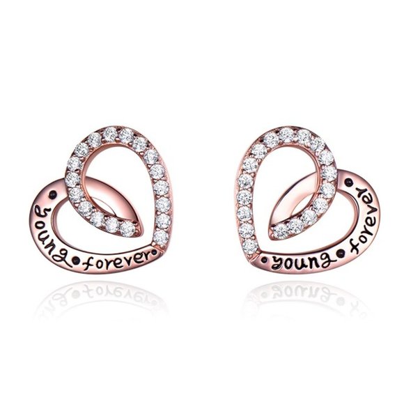 Jewelry - Forever Young Rose gold over Silver HEART Earrings